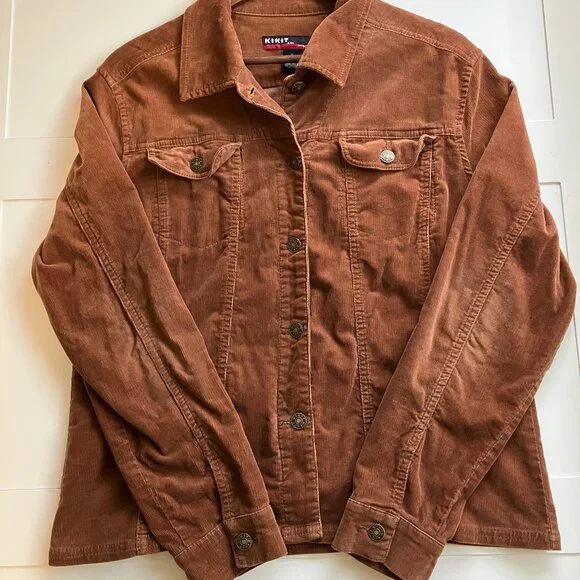 KIKIT‎ Jeans Chocolate Brown Corduroy Shacket Women's Large 90s Western Boho - Picture 3 of 4